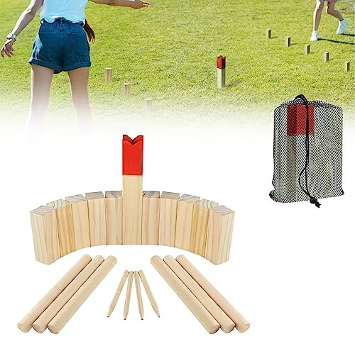 JOIEYOU Wikingerschach, Wikinger Wurfspiel, Schach Holz, Kubb Spiel inkl. Tragebeutel, Outdoor Spiele für Kinder, Garten, Strand