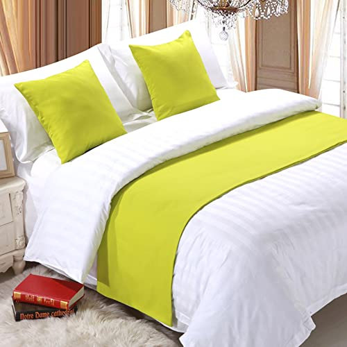 HLASMSPE Einfarbige Bettläufer, Leinen-Bettläufer, Schals, Heimdekoration, Hotel-Bettwäsche, Betttuch, Schlafzimmer, Tagesdecke, Schutz, Gelb, 50 x 210 cm für 1,5 m Bett