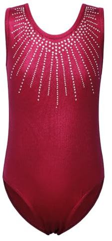 ZNYUNE – Justaucorps une pièce pour fille avec strass, pour danse, ballet, gymnastique, B199 rouge bordeaux 14A