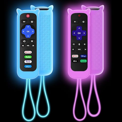 2-pack fodral för Roku-fjärrkontroll, skydd för Hisense/TCL Roku TV ångpinne/Express, silikonskyddskontroll universell ersättningsfodral skinn lyser i mörklila blå