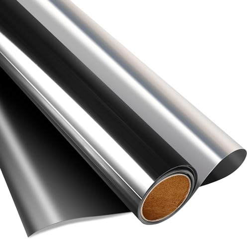 Agmovoue Reflective Window Film Privacy One Way, Mirror Film Daytime Privacy Heat Control UV Blocking Static Cling Window Tint Film for Home & Office, Black-Silver, 44.3 X 200 CM