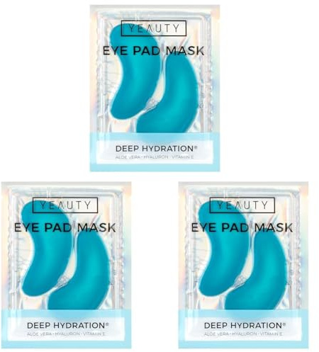 Lot de 6 masques hydratants pour les yeux YEAUTY, À l'aloe vera, à l'acide hyaluronique et à la vitamine E, Contre les peaux sèches et gercées, Pour une zone des yeux parfaitement hydratée