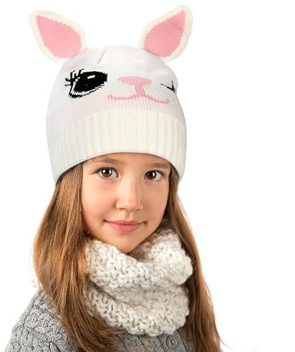 Catalonia Rabbit Kids Knit Hats, Warm Toddler Winter Hats, Cute Beanies Hat Cap for Boys Girls Aged 6-10, Valentine's Day Gifts for Kids Girl Boys Gifts Idea For birthday Christmas