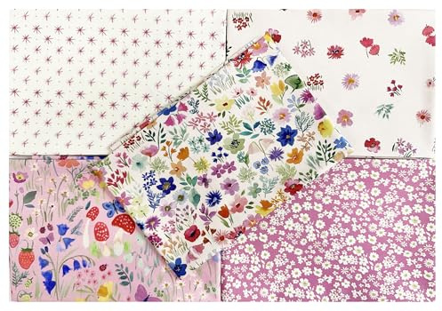 Paquete de 100 % algodón, bonita mezcla floral rosa, material de tela para manualidades