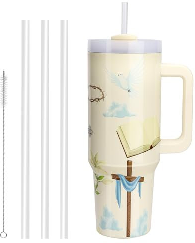 WALLFID Gobelet de 40oz en Acier Inoxydable Isolé sous Vide, avec Couvercle et Paille, Idéal pour Boissons Chaudes/Froides, Parfait pour Café, Thé, Smoothies, etc (Calice Céleste)