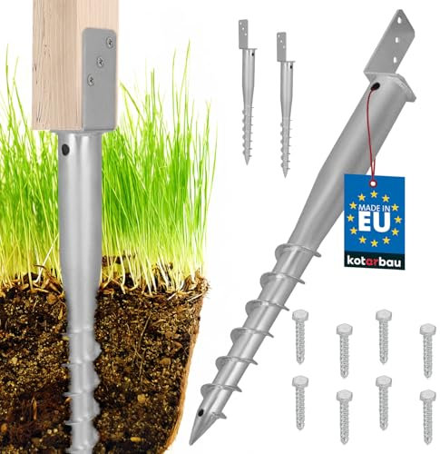 KOTARBAU® 2 soportes para postes para atornillar, L 735 mm, acero galvanizado, manguito de impacto para suelo, base de poste, anclaje en L, anclaje de tierra, ancla, poste de madera, valla de jardín