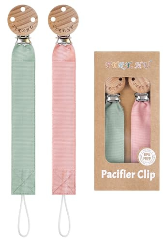 TYRY.HU Catenella Portaciuccio Tessuto Morbido Catenella Ciuccio Fatto a Mano Succhietto Porta Clip di Legno Cotone Bambini Ragazzi Massaggiagengive Clip Baby Regalo,2 Pezzi
