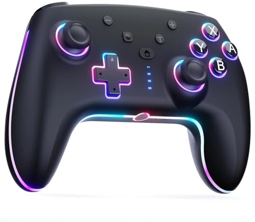 RivalPlay Wireless Controller per Switch con Illuminazione RGB, 2 Pulsanti Macro, Associazione con Un Pulsante, Sensore di Movimento, Funzione Turbo Regolabile, Batteria da 800 mAh