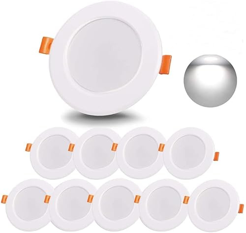 Bonnov Spot LED Encastrable 10 Pièces, 8W 800LM Équivalent 80W, Extra Plat Blanc Froid 6000K, IP44 Pour Salle de Bain, Trou Φ 80-100mm, AC220-240V