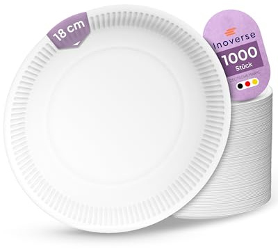 Inoverse 1000 piatti di carta bianca – Rotondo 18 cm – Piatti monouso ecologici in cartone, stoviglie per feste, piatti da torta, stoviglie usa e getta