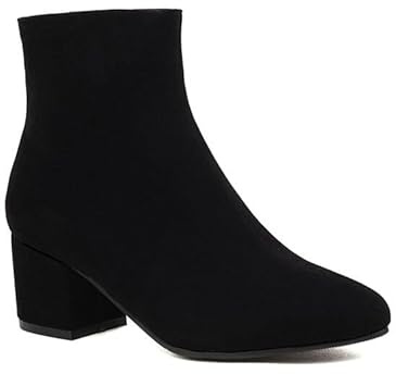Générique Bottes À Cheville en Daim pour Femme Fermeture Éclair Latérale Bout Rond Talon Carré Épais Élégantes Confortables Antidérapantes pour Soirée Fête Décontracté,Noir,43 EU