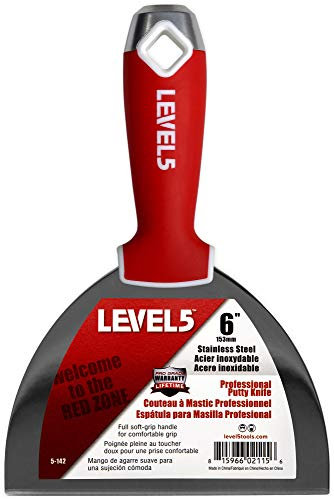 6 Soft-Grip Stainless Steel Drywall Joint Knife - LEVEL5 | Pro-Grade | Comfortable Finishing Hand Tool | Metal Hammer End | Sheetrock Gyprock Plasterboard Mud | 5-142