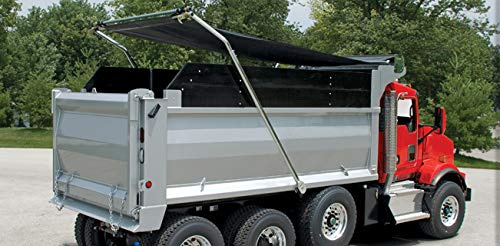 Mytee Products 7' x 18' Black Asphalt Vinyl Dump Truck Tarp with Double Pocket & Grommets - 18Oz Vinyl Waterproof Dump Trailer Tarp to Prevent Load Spillage During Transportation