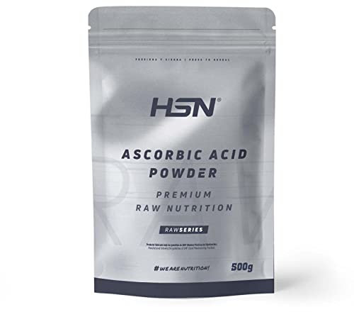 HSN Ácido Ascórbico (Vitamina C) en Polvo | Sabor Neutro 500g | 1 gramo Vitamina C al día | 100% Puro Sin Añadidos y Libre de Contaminantes | No Contiene Dosificador | No-GMO, Vegano, Sin Gluten