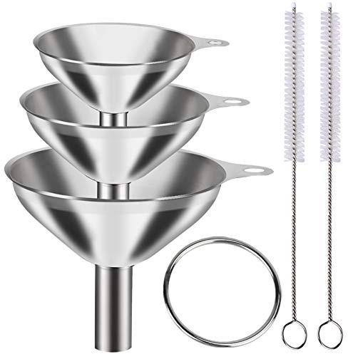 Metal Stainless Steel Funnel, Large Medium Small Funnel Set of 3, Food Grade Mini Funnels for Kitchen Use Filling Bottles Flask Cooking, 2 Brushes YLYL