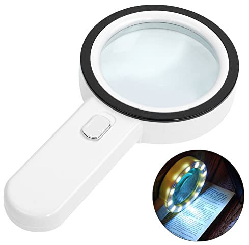 Lente d'ingrandimento con Luce, 30X Lente Ingrandimento Professionali con 12 LED per Lettura, Ispezione, Esplorazione, Anziani, Gioiellieri, Bambini (Pulsante d'argento)