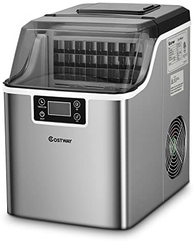 COSTWAY Macchina del Ghiaccio, Macchina del Ghiaccio Elettrica con Superficie Forata, con Cucchiaio Porzionatore, 18KG/24h, 3,2 L, Ideale per Casa e Ufficio