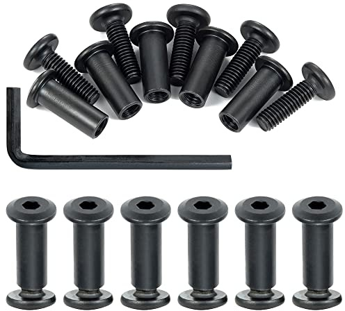 PGMJ 40 Sets Black M6 Binding Post Screws Countersunk Rivet Socket Cap Connecting Bolts Cap Nuts Assortment Kit for Baby Bed Furniture,Leather Saddles Purses Belt Repair (M6x20mm-Black-D)