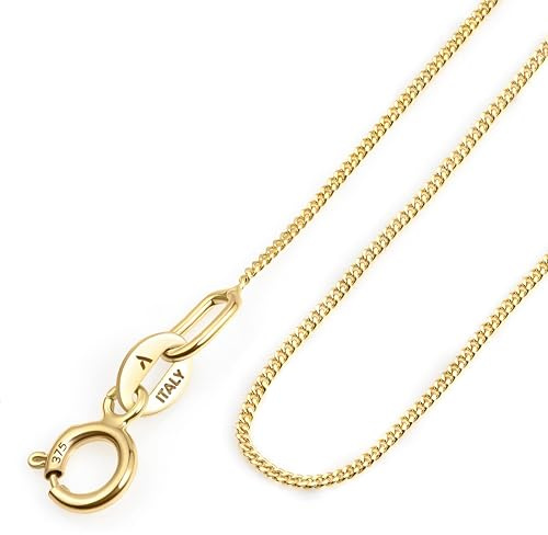 Amberta Allure Cadena para Mujer en Oro Amarillo de 9 Quilates: Cadena Barbada 0.8 mm - 45 cm