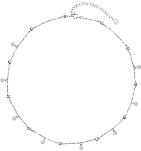 day.berlin Halskette Sun in Silber, 40+5cm variable Länge mit Plättchen und Kugeln, filigrane 316L Edelstahl Kette, nickelfrei & wasserfest für Damen