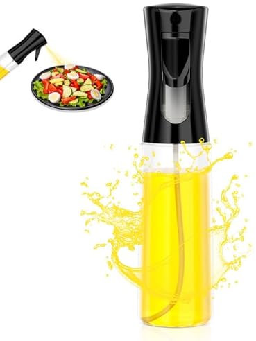 Rseuphiee Spruzzino per Olio, 300 ML Spray Olio con Scala, Bottiglia per Olio Trasparente e Ricaricabile con Olio di Colza e aceto, per Pasta, Cucinare, cuocere al Forno, insalate, Grigliare(Nero)