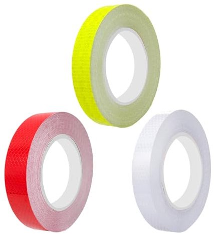 3 Selbstklebendes Reflektierendes Klebeband, 2.5cm X 5m Reflektierendes Warnband, Wasserdichtes Pvc-Reflexband, Verwendet Für Fahrrad-, Motorrad- Und Autodekoration (Weiß, Rot, Fluoreszierend Gelb)