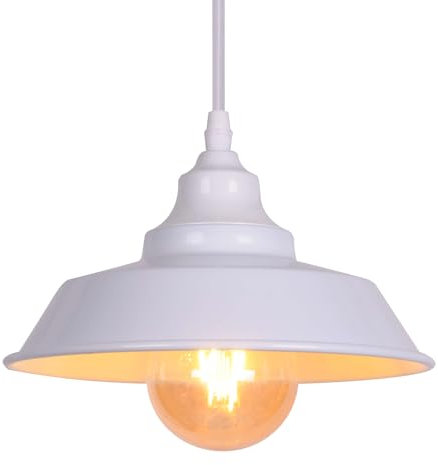 AIRTWESD Lamapada a Sospensione Bianco, paralume lampada a sospensione retrò in metallo, base lampadina E27 lampada da soffitto industriale (non include lampadina)