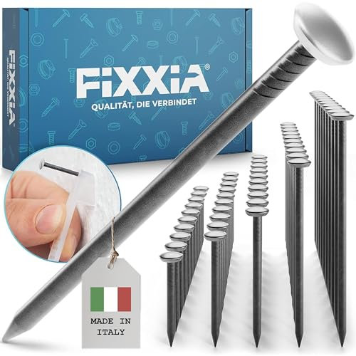 FIXXIA Lot de 50 clous pour tableau avec aide à l'impact - Diamètre : 2 mm - Noir - Avec tête décorative argentée de 6 mm de diamètre - 20, 25, 30, 40, 50 mm - Clous en acier pour photos, clous en