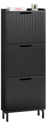 SoBuy Scarpiera Salvaspazio Slim da Ingresso Mobile Portascarpe con 3 Ante a Ribalta Regolabili in Legno Armadio Scarpiera Alta e Stretta per Corridoio, 50x19x130 cm，Nero, FSR177-H-SCH