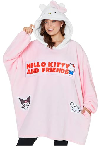 Hello Kitty Sanrio Sudadera Oversize Mujer y Adolescentes, Batamanta Polar con Capucha y Bolsillos, Ropa de Casa Regalo Mujer