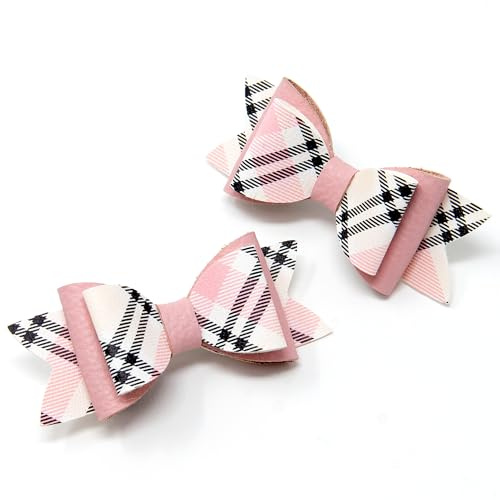 Pink Tartan Print Hair Bows for Girls, Set of 2 Hair Clips, Hair Accessories, Girl's Hair Clip, Made in England by Burton Bows