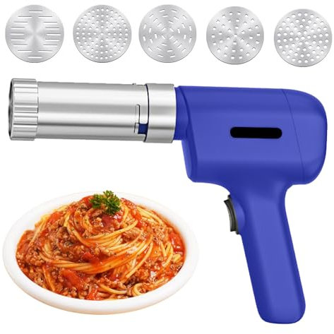 Machine à pâtes électrique, 50W Machine à nouilles automatique portable en acier inoxydable avec 5 disques à pâtes, Presses à Pâtes Electriques pour la machine à spaghetti maison Cuisine