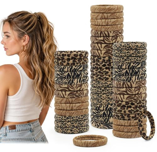 Dreamlover Animal Print Hair Bobbles for Thick Curly Hair – No Pulling or damage, Soft Seamless, 50 Pieces