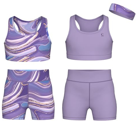 Essenclo Girls Clothing Athletic Sets Sleeveless Crop Tank Tops & Bike Shorts Cheer, Gymnastics, Volleyball Size 3-16 (5 Pcs) - E2108 - Set-14-7-8