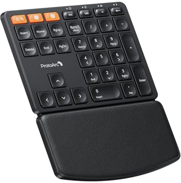 ProtoArc Wireless Numeric Keypad, EK04 N Ergonomic Bluetooth Number Pad with Wrist Rest, Connect up to 2 Devices, Rechargeable, for Windows, Mac OS