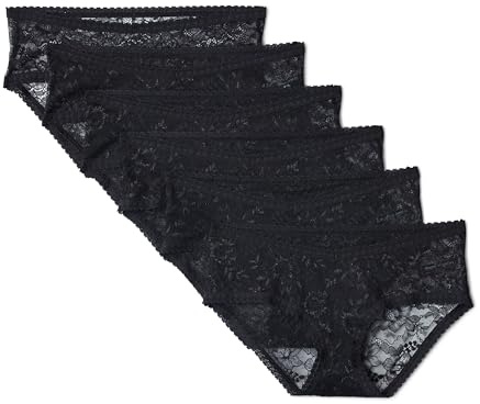 Amazon Essentials Slip Premaman Sotto il Pancione in Pizzo Elasticizzato Donna, Confezione da 6, Nero, XS