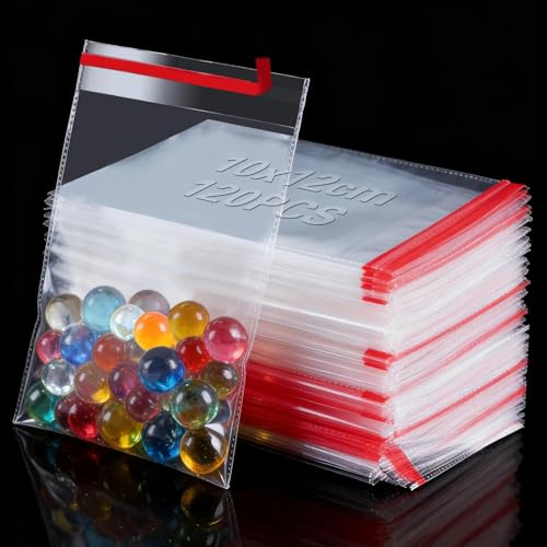 Ezitruz Clear Cellophane Bags, 120 Pack Self Adhesive Sealable Bags 10x12 cm/3.94x4.72 in Reusable Plastic Cookie Bag for Sweets Chocolates Cookies Bread Fruit Jewellery Gifts Envelopes Cards Photos