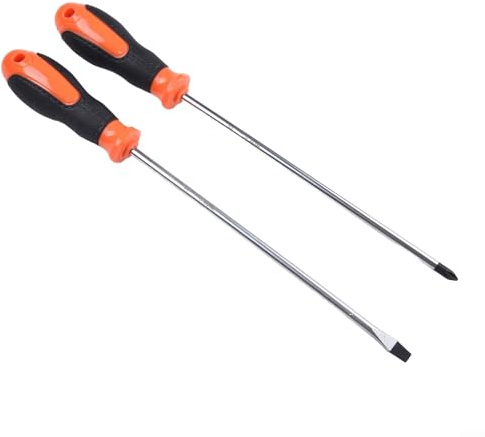20 cm utökad slitsad och korsskruvmejsel med gummihandtag för arbete i svåråtkomliga utrymmen starkt legerat stålmaterial (2 st set)