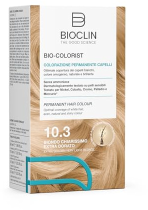BIOCLIN Bio-Colorist Colorazione Permanente Capelli Biondo Chiarissimo Extra Dorato 10.3 – Senza Ammoniaca – Con Olio di Argan – Copertura Capelli Bianchi – Colore Naturale e Brillante