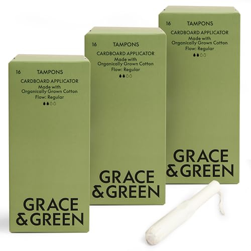 Grace & Green 48 Sustainable Applicator Tampons - Regular Size | Cardboard Biodegradable Applicator | Eco-Friendly Period Protection | Biodegradable Packaging | B-Corp Certified | Safe & Sustainable