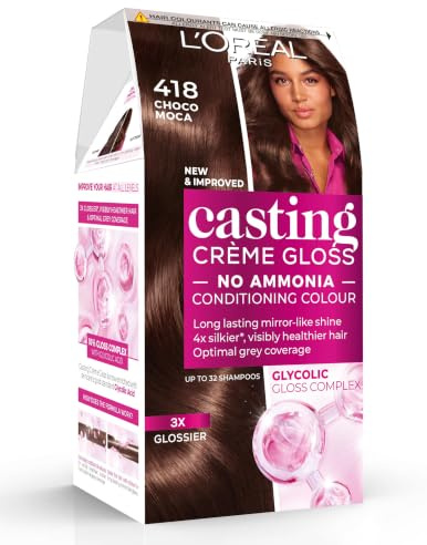 L’Oréal Paris Casting Crème Gloss Semi-Permanent Dye, 418 Choco Mocha | No-Ammonia, Radiant & Natural Colour, Lasting 32 Washes, 3x Glossier, 4x Silkier, Visibly Healthier, Easy Application