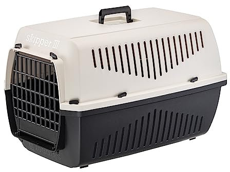 Ferplast Katzentransportbox SKIPPER 3, Hundetransportbox, Haustiertransportbox für kleine Hunde und Katzen bis 10 kg, Hundetransportbox, Katzentransportbox, 62x41xH38 cm, aus Kunststoff mit Klappgriff