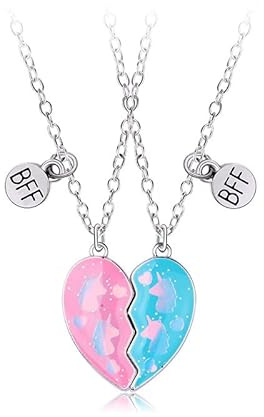 Collares de la Amistad para 2 Niñas, Collar Unicornio Cadena Plata Mujer, Collar Corazon Magnéticos, Collares de Mejores Amigas, Bff Regalo de Joyería de San Valentín de Graduación de Cumpleaños