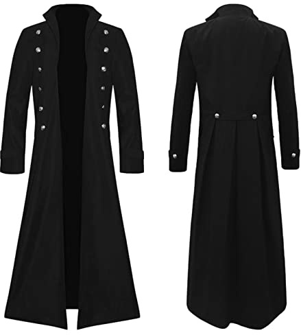 Darringls Manteau de frack steampunk pour homme - Style gothique médiéval - Uniforme d'Halloween - Frack Renaissance pirate - Vampire - Fête cosplay médiéval victorien - Pour homme - Gothique - Long