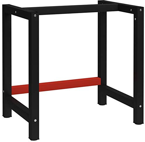 Homgoday Metall arbetsbänk ram 80 x 57 x 79 cm svart och röd, arbetsbänk för garage verkstad