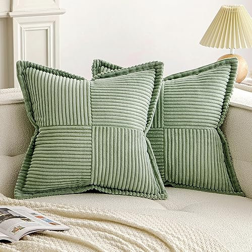EMEMA Kordsamt Kissenbezüge Weich Dekokissen Dekorativ Kissenbezug 50x50 cm Kissenhülle Sofakissen Zierkissen Couchkissen 2er Set für Wohnzimmer Schlafzimmer Grün