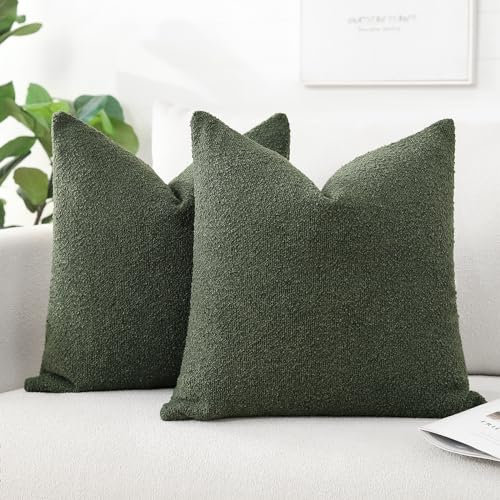 Artscope 2er Set Boucle-Kissenbezügen Einfarbig Wurfkissenbezug Moderne Dekokissen Kissenhülle Set Kissen Fall für Sofa Auto Schlafzimmer Zuhause Dekor 50x50cm, Waldgrün