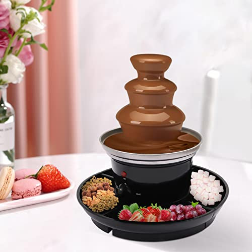 Fuente de Chocolate Fuentes y Fondue Chocolate de 3 etapas extraíble con bandeja e indicador luminoso, adecuada para familia, fiesta, cumpleaños, boda, (negro)