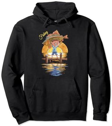 Fröhliches Angelabenteuer für Kinder bei Sonnenuntergang Pullover Hoodie