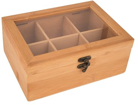 TARUNMO Teebox, Bambus, 6 Fächer, Teekiste mit Sichtfenster, Organizer für Teebeutel, HxBxT: ca.22 x 16 x 9 cm, natur, (1-221609)